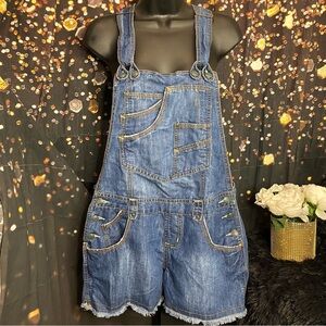 Y2K NOBO No Boundaries Shortall Overalls Jean Shorts Dark Stone Size 15 Juniors